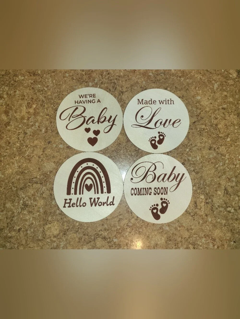 Personalized Wooden Pregnancy Announcement Discs 4 Pc